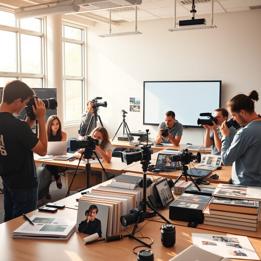 Students participating in a photography class